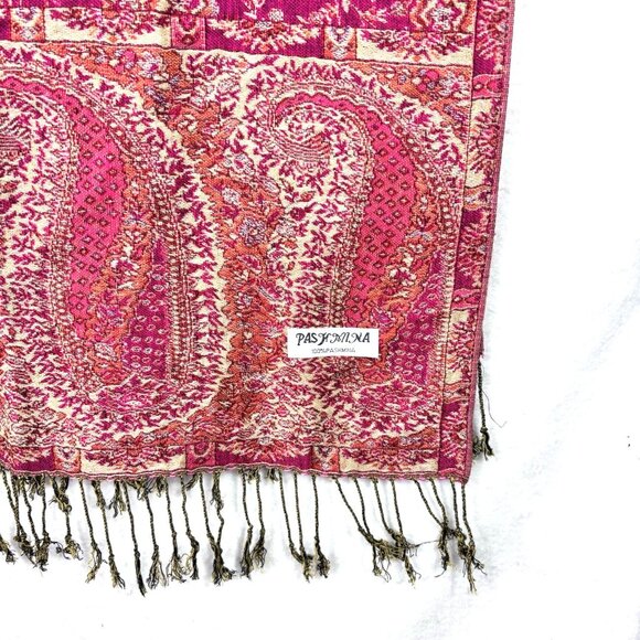 Fuchia Shawl Scarf Wrap Stole 100% Cashmere Pashmina Fringe Paisley - Picture 3 of 7